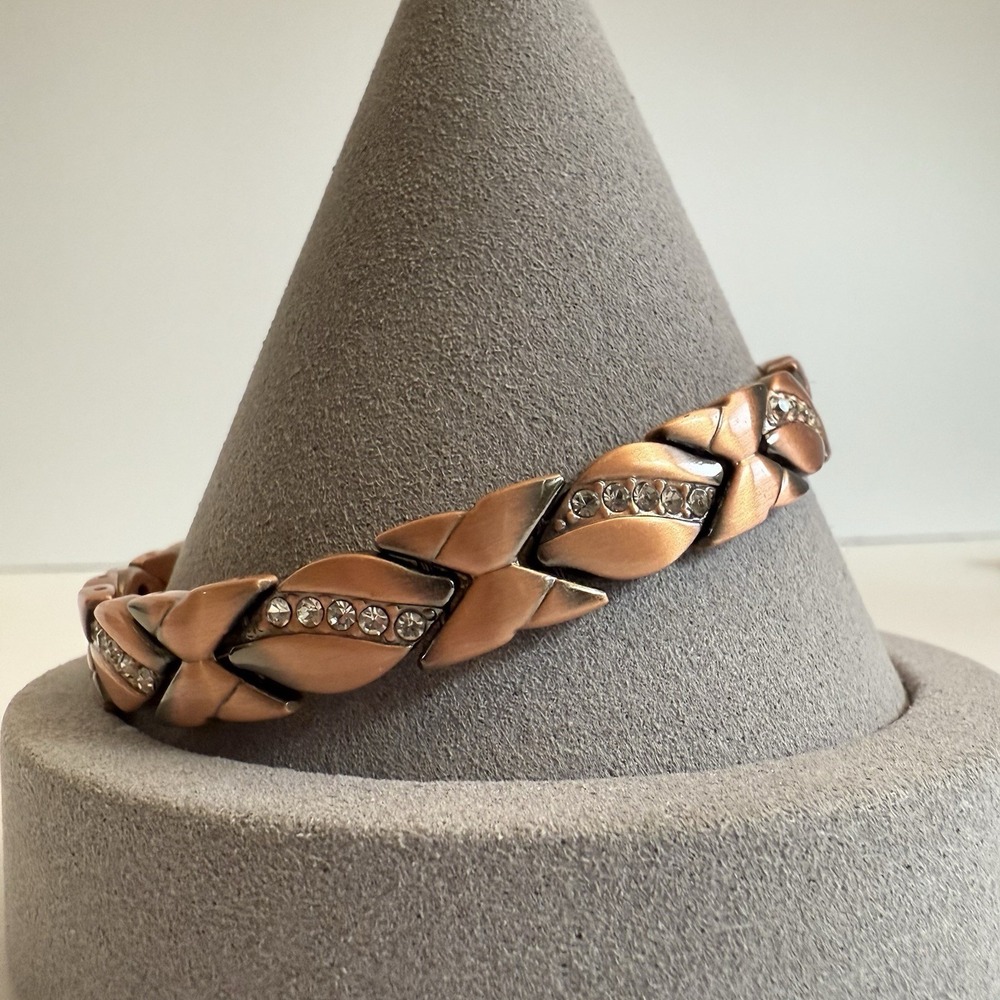 Nice! Pure Copper Magnetic Bracelet Rhinestone XO Large 8" Link Statement Heal